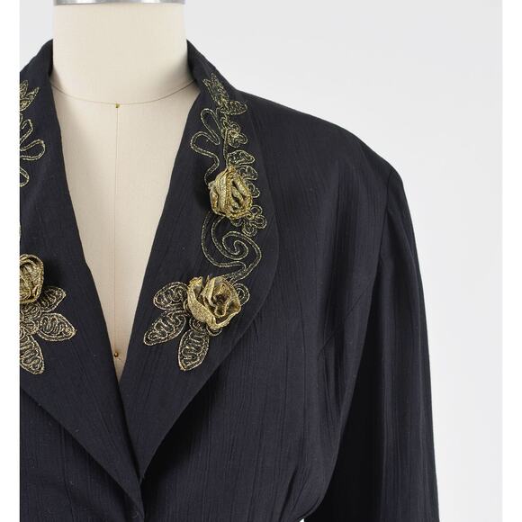 Vintage Carole Little Black Metallic Gold Peplum Jacket Top HEART Buttons M L - Picture 4 of 8